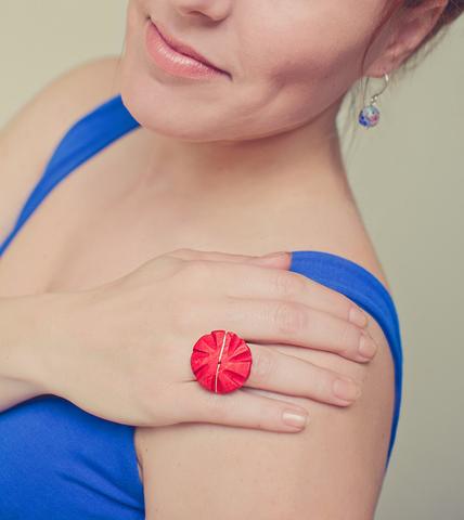 Carved Red Coconut Shell Ring