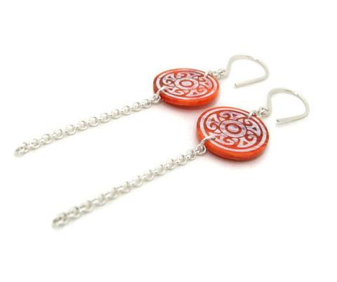 Engraved Orange Spondylus Earrings